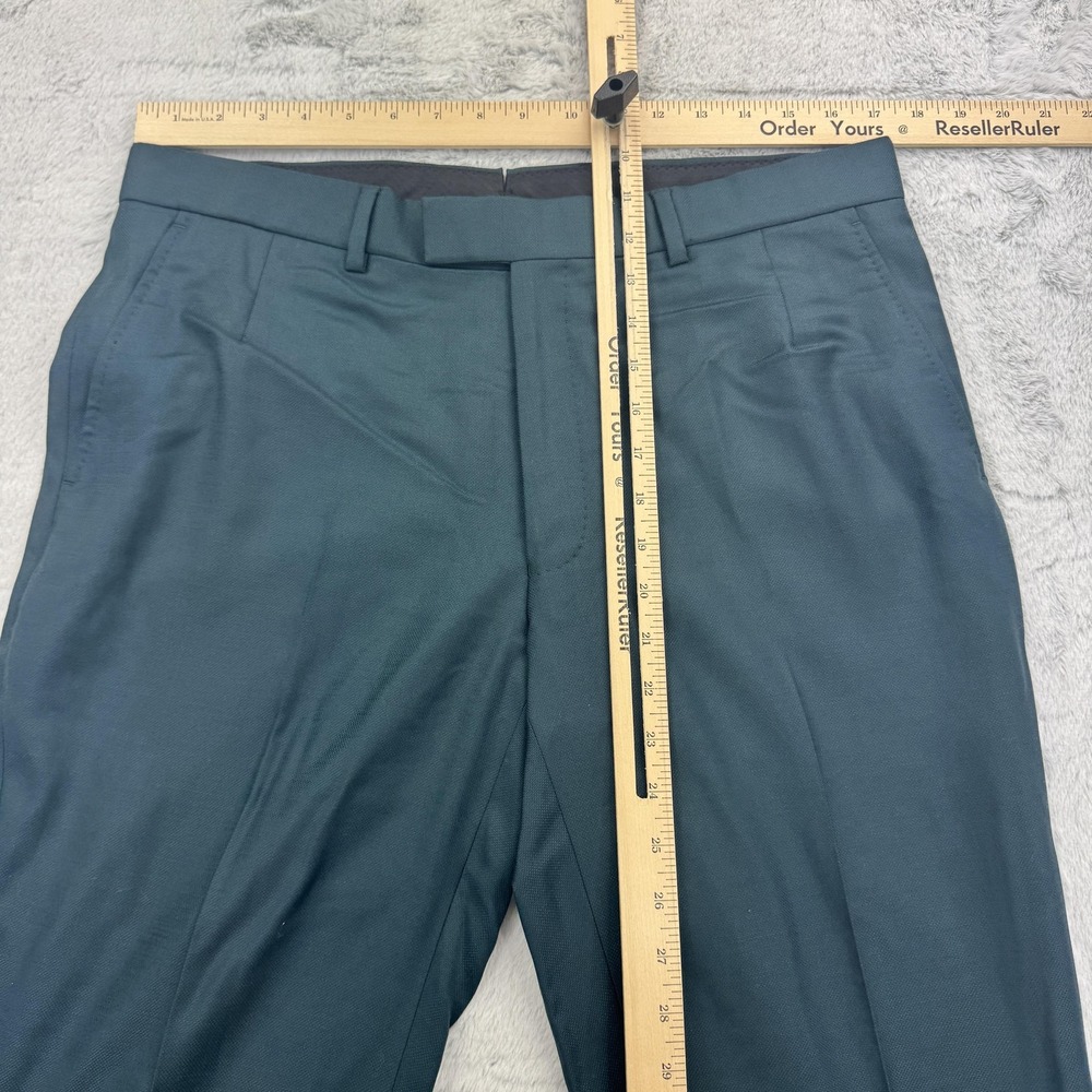 Gieves & Hawkes Pants Mens 34 Green Wool Dress Trousers Flat Front Unhemmed - Picture 4 of 8